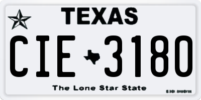 TX license plate CIE3180
