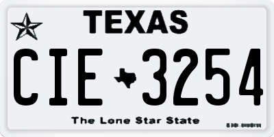 TX license plate CIE3254