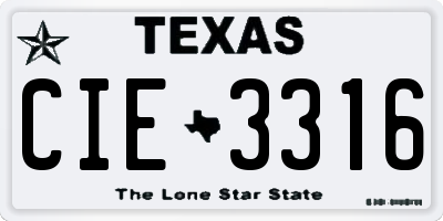 TX license plate CIE3316