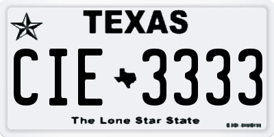 TX license plate CIE3333