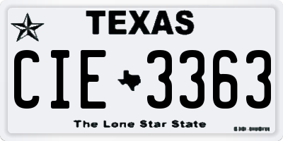 TX license plate CIE3363