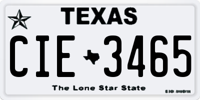 TX license plate CIE3465