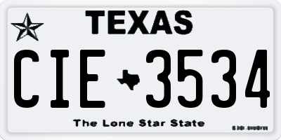 TX license plate CIE3534