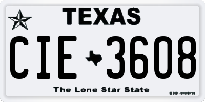 TX license plate CIE3608