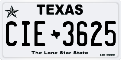 TX license plate CIE3625