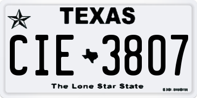 TX license plate CIE3807