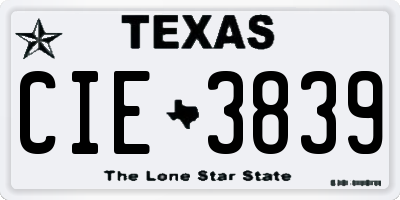TX license plate CIE3839