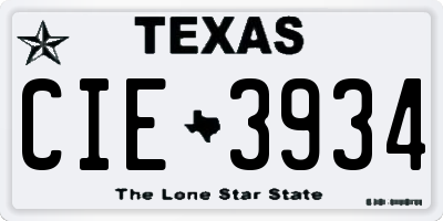 TX license plate CIE3934