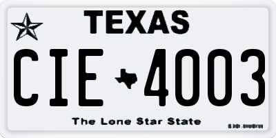 TX license plate CIE4003