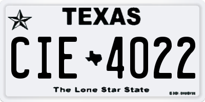 TX license plate CIE4022