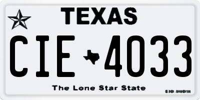 TX license plate CIE4033