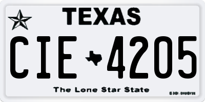 TX license plate CIE4205