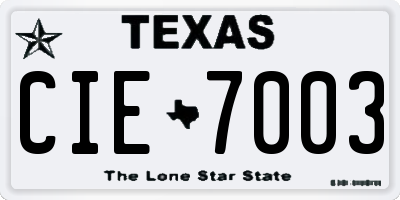 TX license plate CIE7003