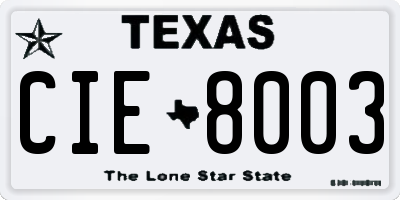 TX license plate CIE8003