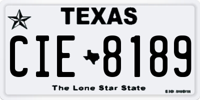 TX license plate CIE8189