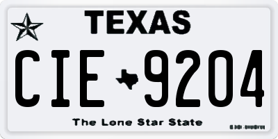 TX license plate CIE9204