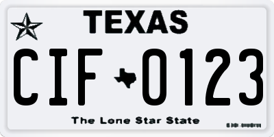 TX license plate CIF0123