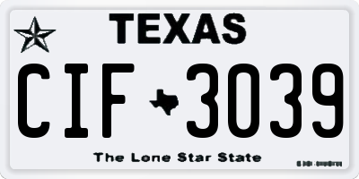 TX license plate CIF3039