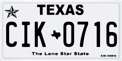 TX license plate CIK0716