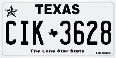 TX license plate CIK3628