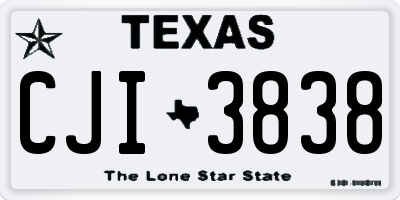 TX license plate CJI3838