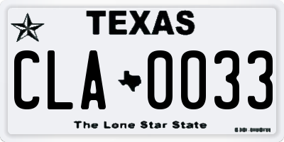 TX license plate CLA0033