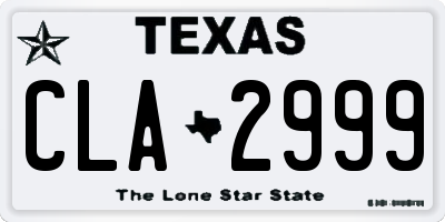 TX license plate CLA2999