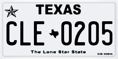 TX license plate CLE0205