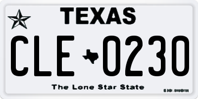 TX license plate CLE0230