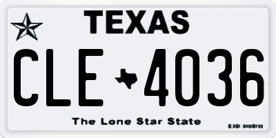 TX license plate CLE4036
