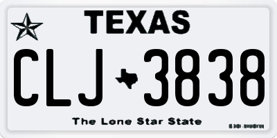 TX license plate CLJ3838