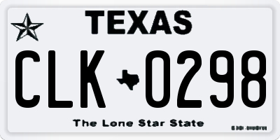 TX license plate CLK0298