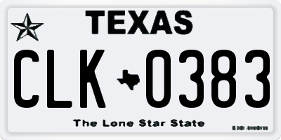 TX license plate CLK0383
