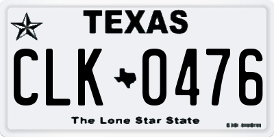 TX license plate CLK0476