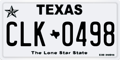 TX license plate CLK0498