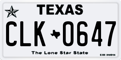 TX license plate CLK0647
