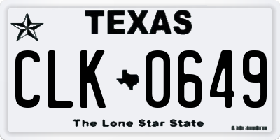 TX license plate CLK0649