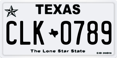 TX license plate CLK0789