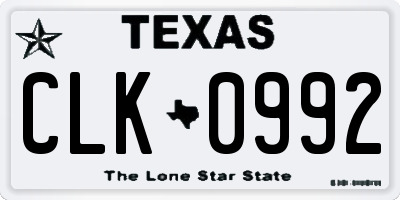 TX license plate CLK0992
