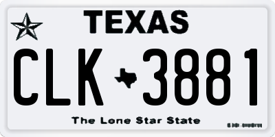 TX license plate CLK3881