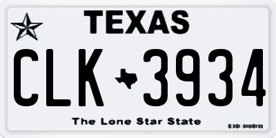 TX license plate CLK3934
