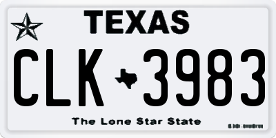 TX license plate CLK3983