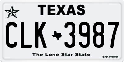 TX license plate CLK3987