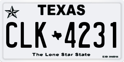 TX license plate CLK4231