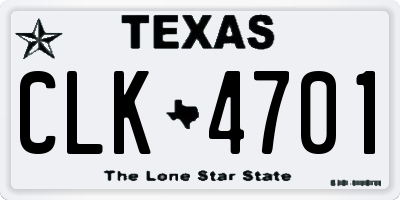 TX license plate CLK4701
