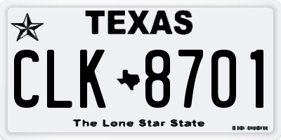 TX license plate CLK8701