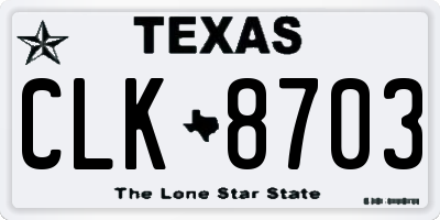 TX license plate CLK8703