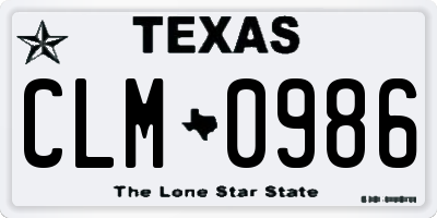 TX license plate CLM0986