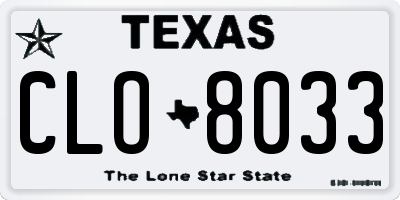 TX license plate CLO8033