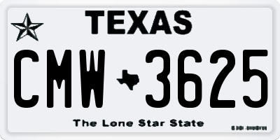 TX license plate CMW3625